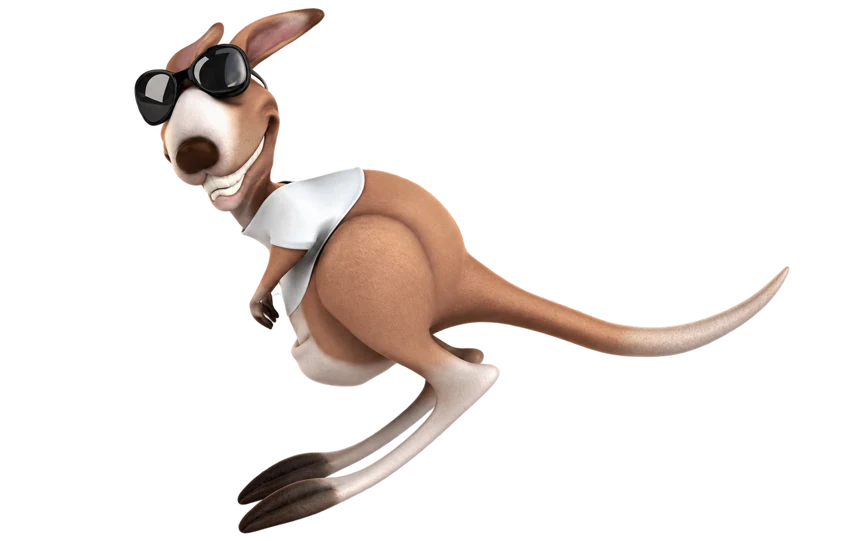 Skippy le kangourou, lunettes de soleil et foulard au vent